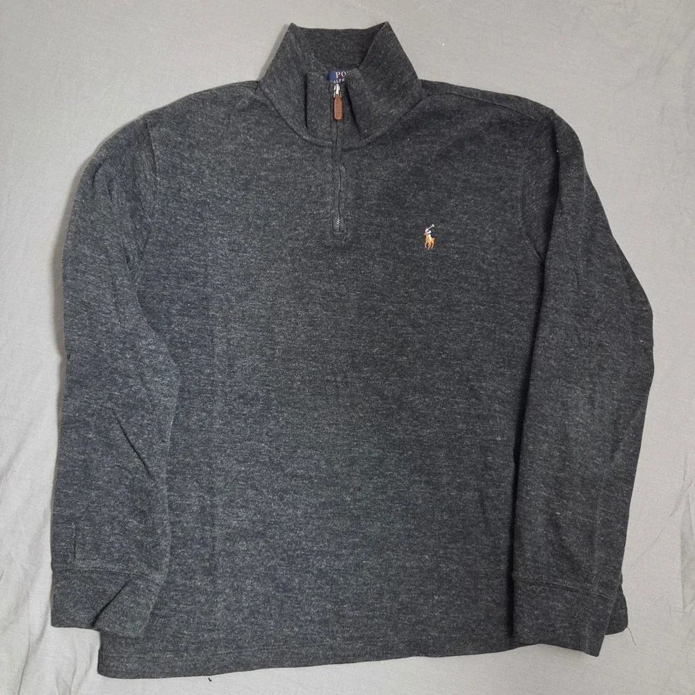 Polo Ralph Lauren Estate Rib Quarter Zip Pullover Sweater Charcoal Gray Men's L